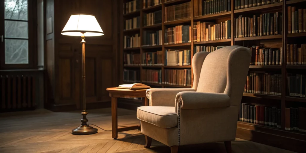 5 Types of Reading Programs: A Simple Guide 4 A comfortable armchair and bookshelf for someone researching different types of reading programs.