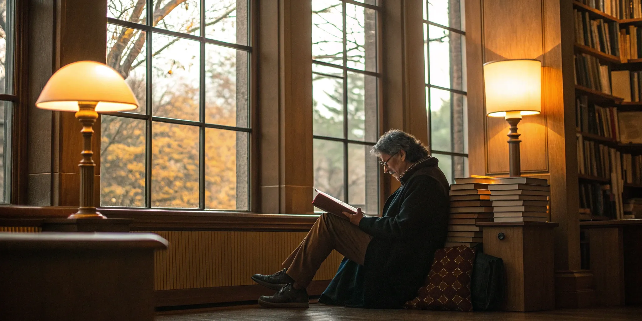 A person thoughtfully reading a book, using questioning strategies for reading comprehension.