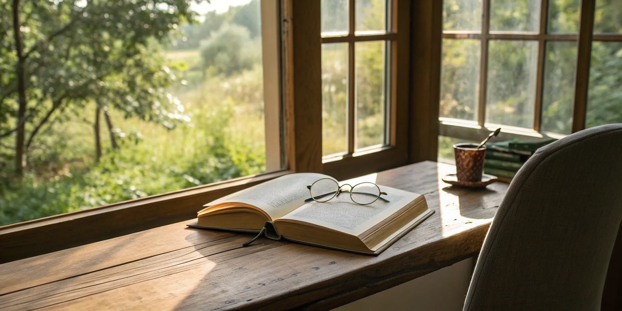 An open book and glasses on a desk, a tool for the 7 ways to improve reading skills.