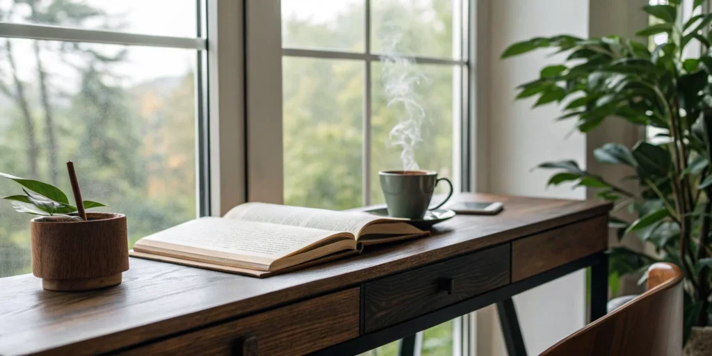 How to Sharpen Your Reading Focus: 7 Proven Steps 9 Achieving deep reading focus with an open book and coffee in a quiet, sunlit space.