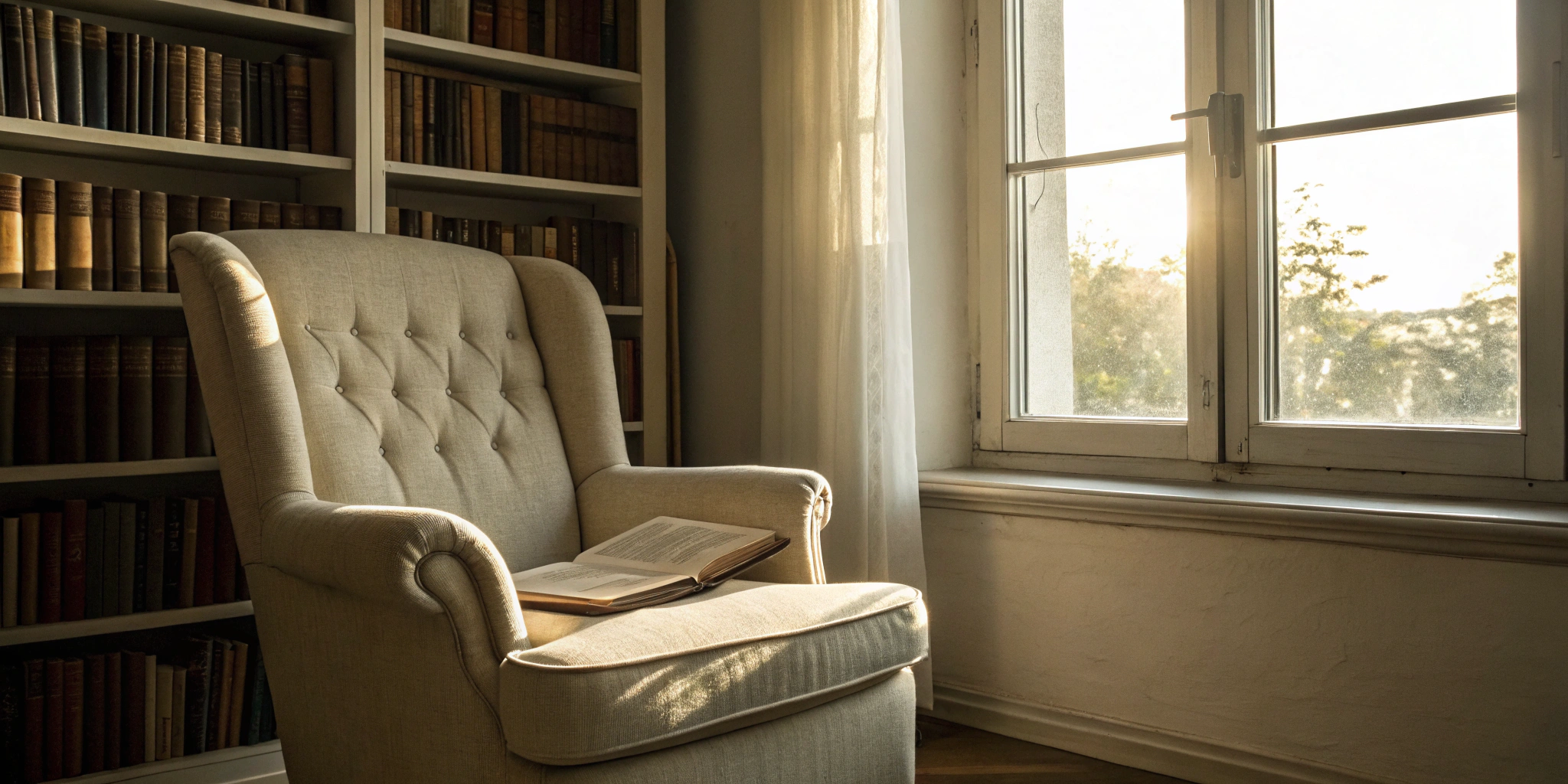 An open book in a cozy armchair, ready to apply guided reading strategies.
