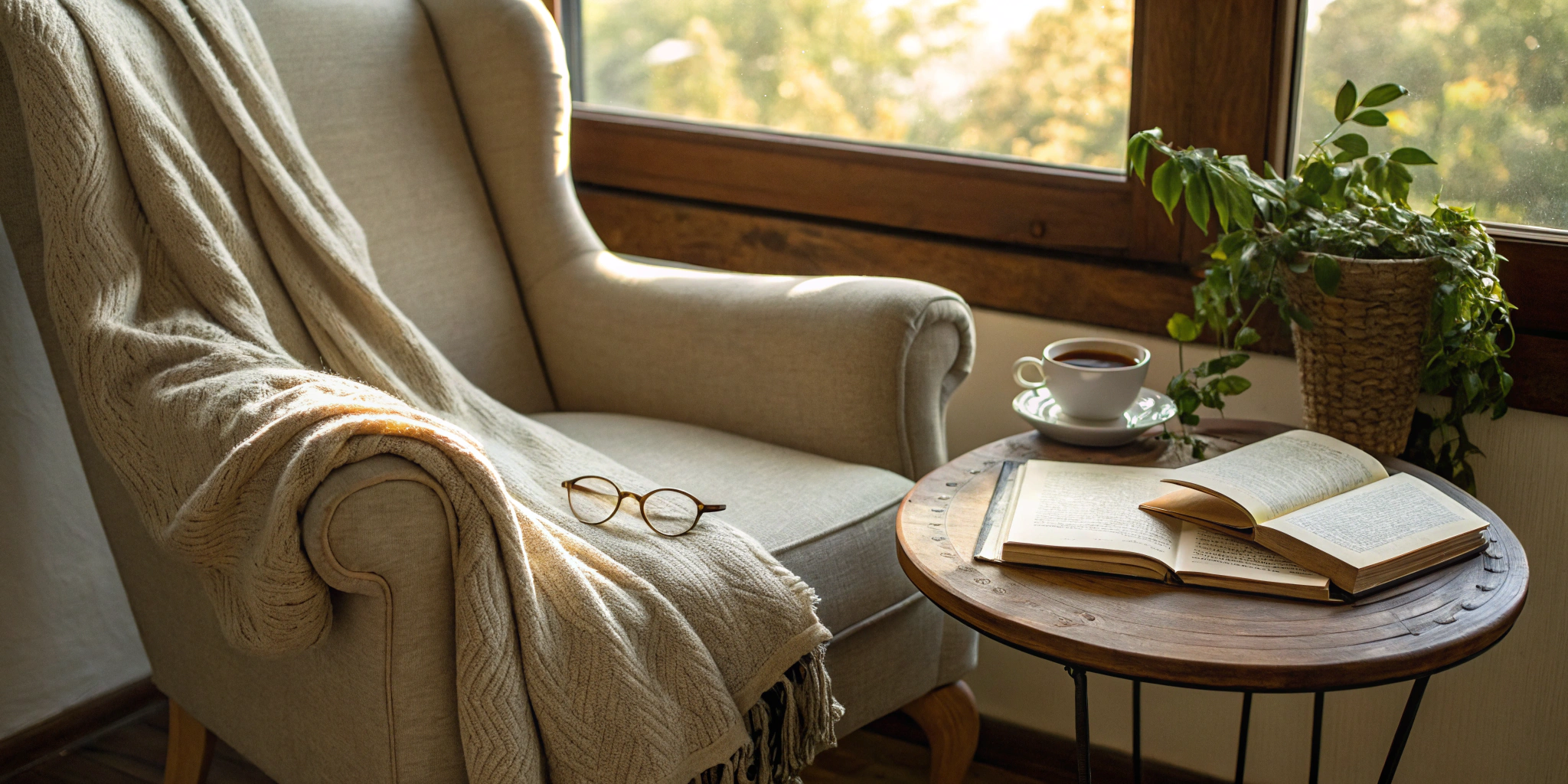 Cozy reading nook with an open book, perfect for activities to increase reading fluency.