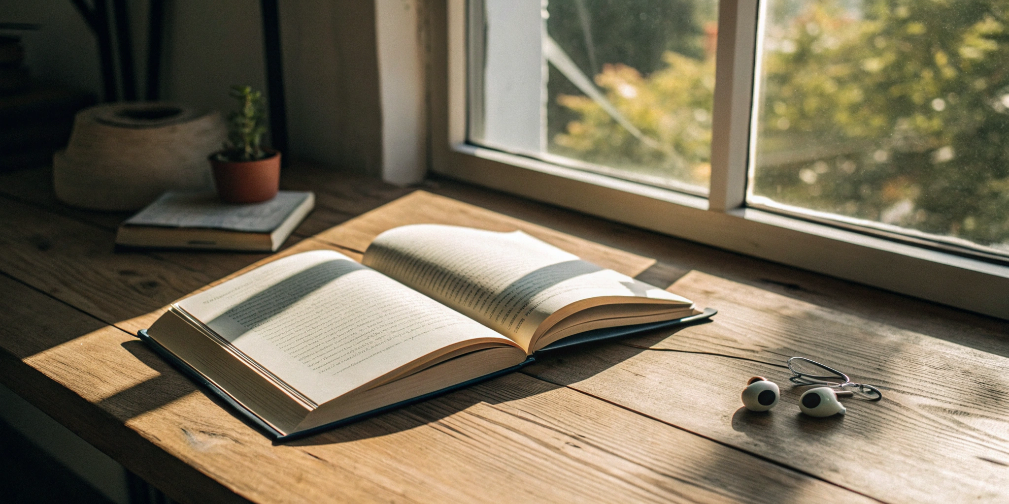 An open book on a desk, considering if subvocalization increases reading comprehension.