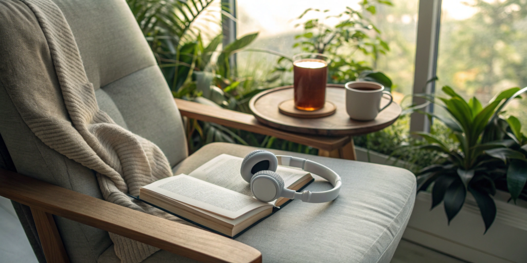 How Deep Focus Music Aids Reading & Concentration 6 Headphones and an open book, a setting for deep focus music for reading and studying.