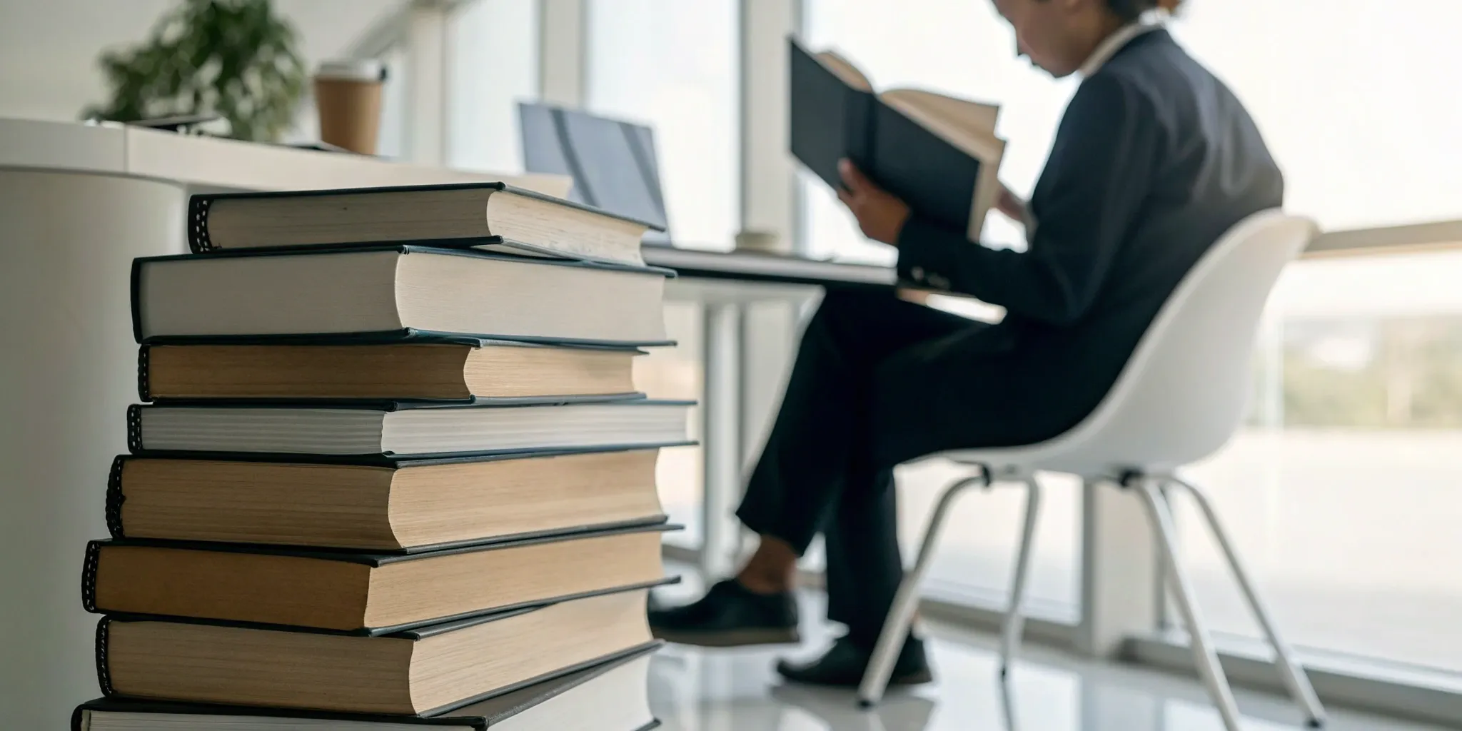 Person at a desk with books taking a course to improve reading concentration.
