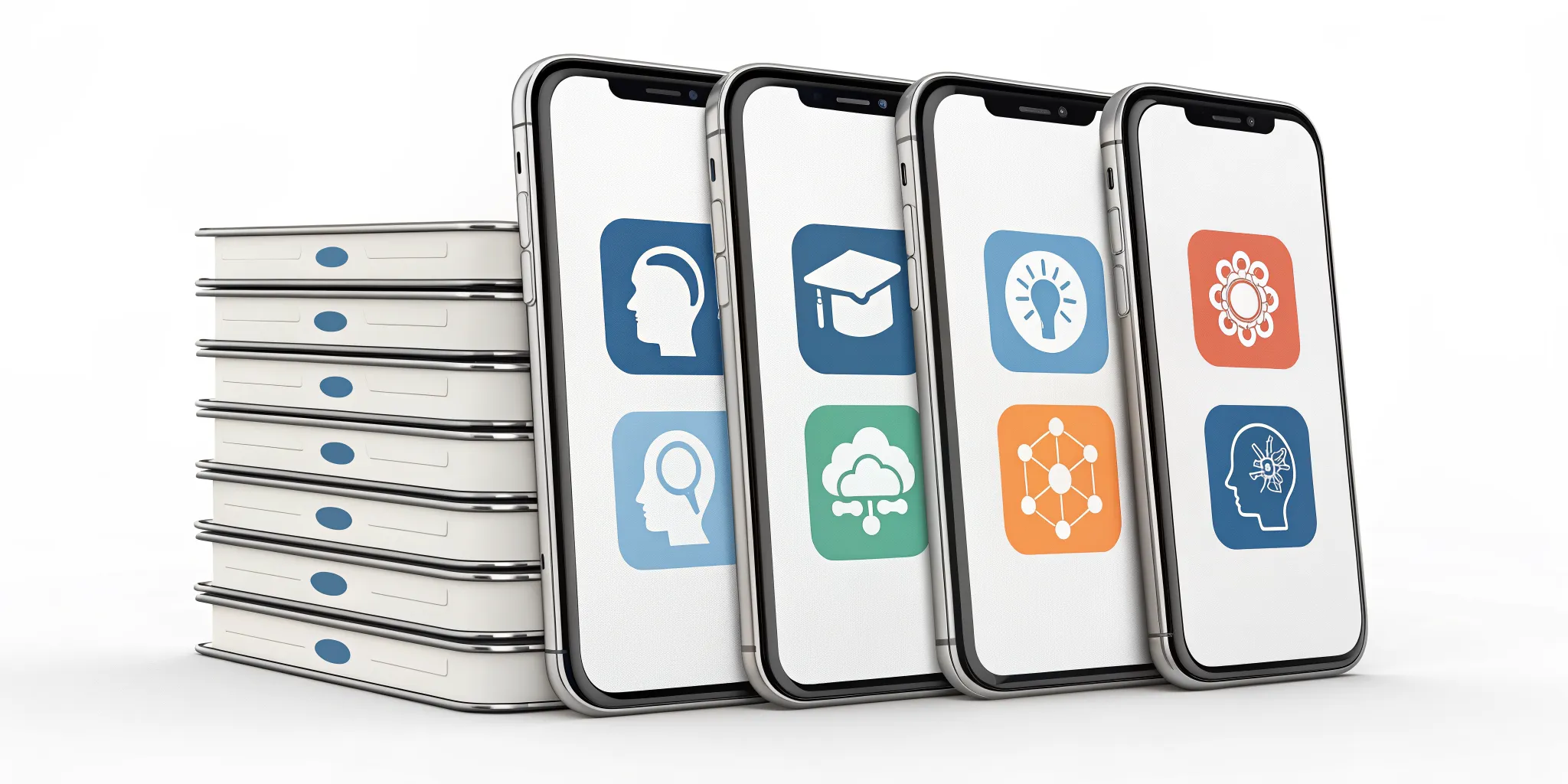 Smartphones displaying the 6 best brain training apps for reading skills.