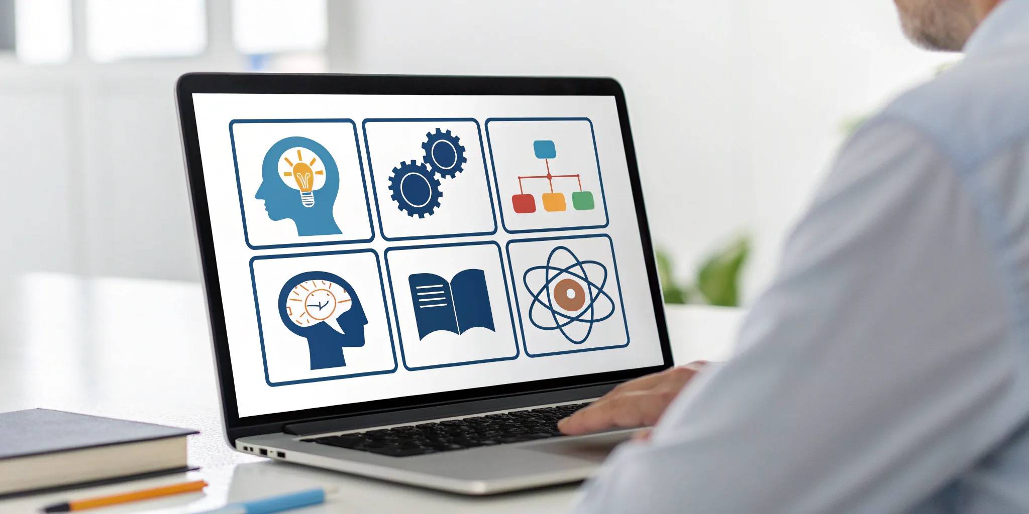 A person using brain training software on a laptop for better reading comprehension.
