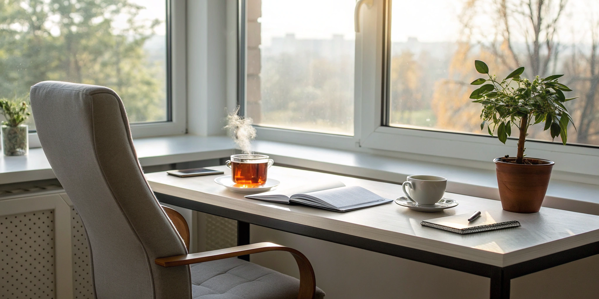 Modern workspace with an open book for an accelerated learning for reading program.