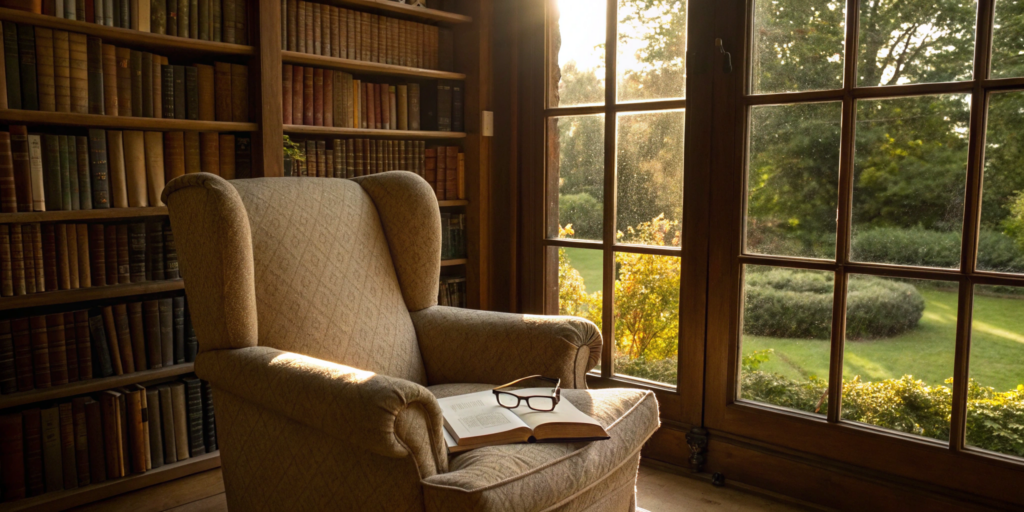 Top 10 Ways to Improve Reading Skills for Students 5 A cozy reading nook with an open book, one of the top ways for students to improve reading skills.
