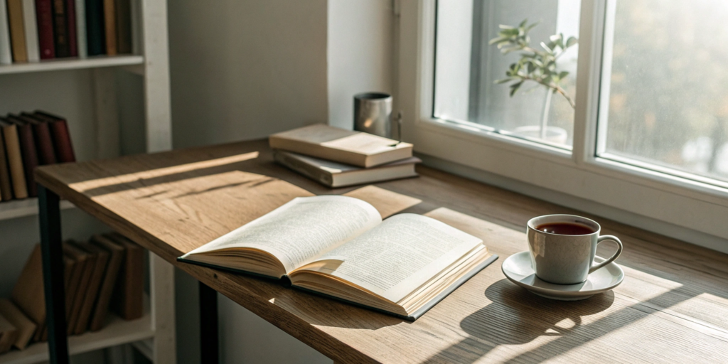 What Are Effective Reading Strategies? 7 Key Methods 3 Applying effective reading strategies to an open book on a sunlit desk.