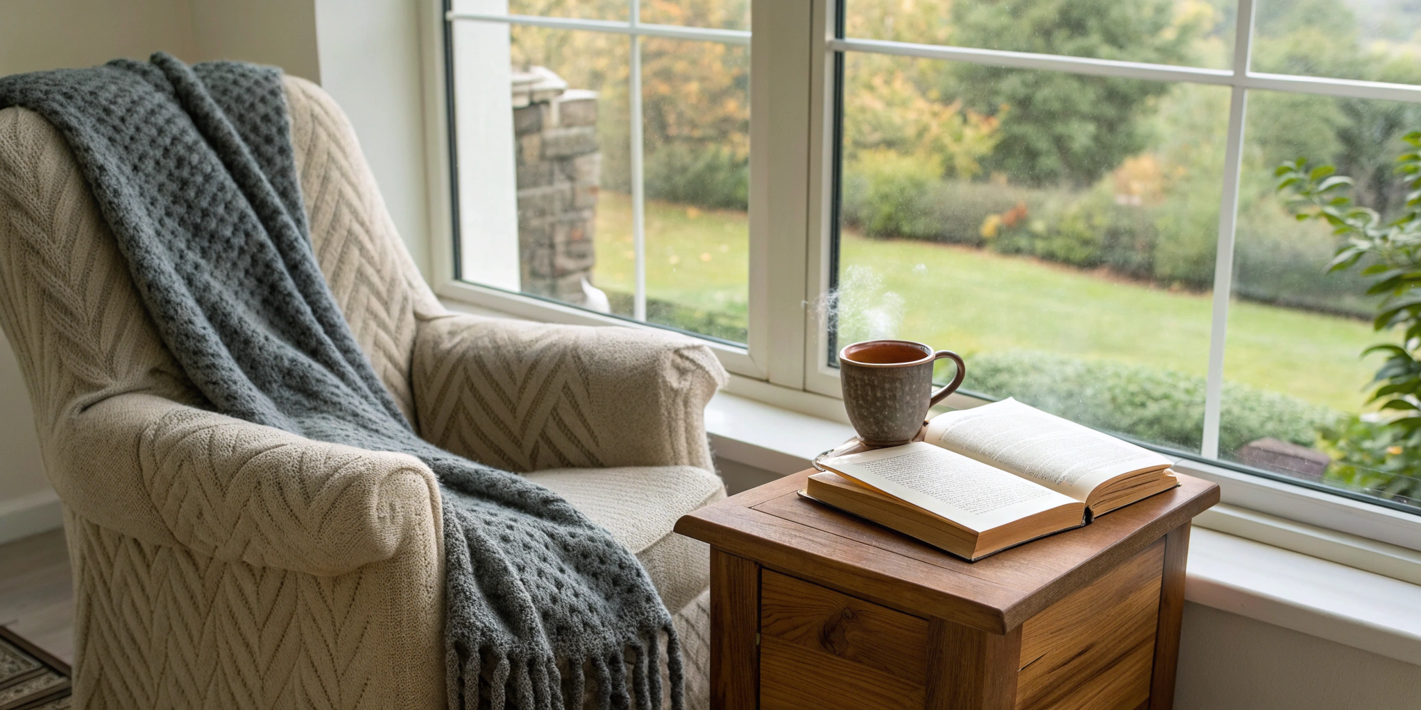 A quiet reading nook with an open book, ideal for mastering effective reading strategies.
