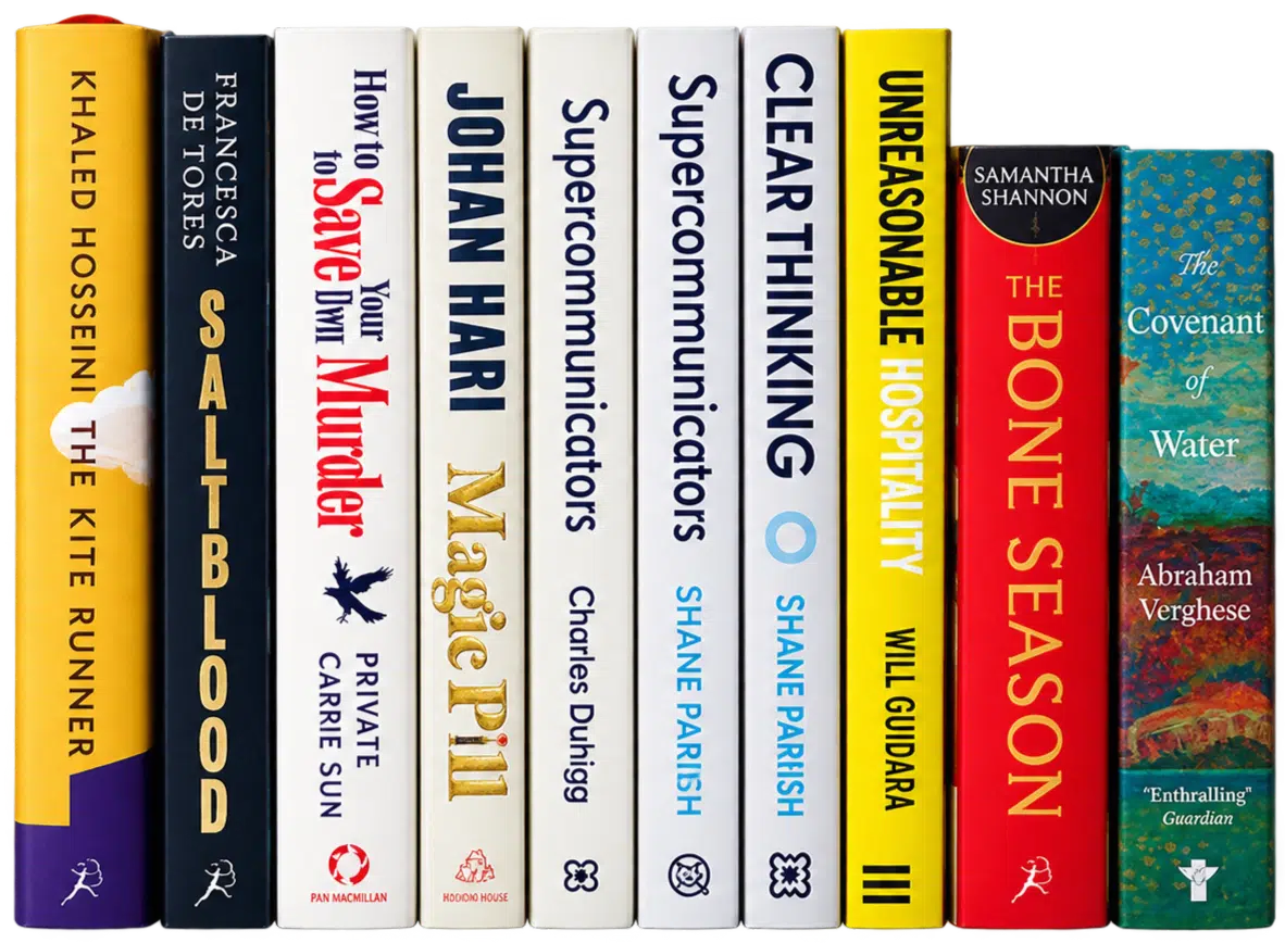 A row of popular books standing side by side